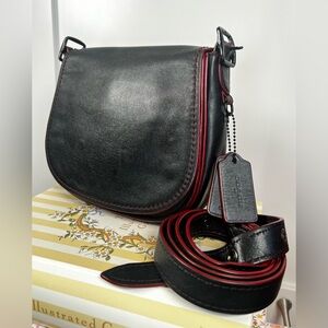 Coach 1941 Saddle Bag 23 Glovetanned Leather Black/Red 75th Anniversary